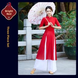 Red National Dance Costume Mesh Outfit Performance Practice Uniform White Net Shirt Square Dancing Traditional Costume Women