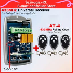 433MHz Universal Garage Door Receiver and ALUTECH AT-4 Rolling Code Remote Control Matching 2CH AC DC 7-32V 220V Rf Relay Switch