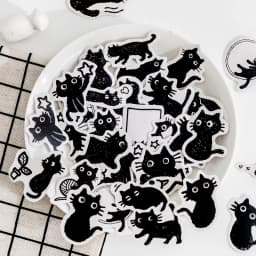 45 Pcs Kawaii Black Cat Series Self-Adhesive Stickers Cute Cat Laptop Decorations for Planners Scrapbooking