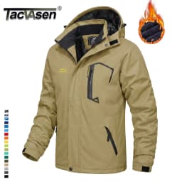 TACVASEN Men's Ski Parka Jacket Waterproof Fleece Lined Insulated Thermal Snowboard Sports Work Winter Jacket with Detached Hood