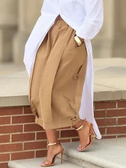 UOOZEE Women's Solid Color Cotton Blend Cropped Pants 2025 New Summer Casual Loose High-Waisted Wide Leg Trousers Bottoms
