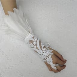 Lace Feather Long Gloves Gothic Mesh Sleeve Halloween Party Hook Embroidery White Mittins Female Stage Accessory Gothic Sleeve