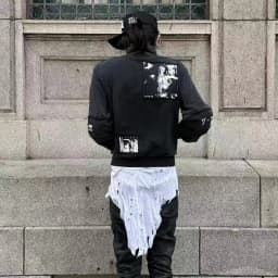 Men's Punk Heavy Washed Vintage Printed Patchwork Subculture Silhouette Sweatshirt