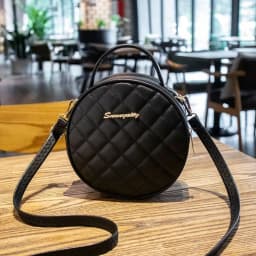 Fashion Lingge Embroidered Small Round Bag Solid Color Zipper Women Shoulder Bag PU Leather Crossbody Bag