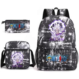 One Piece Luffy Anime Print School Backpack Set 3-in-1 Shoulder Bag Pencil Case for Boys Girls Kids Bookbag