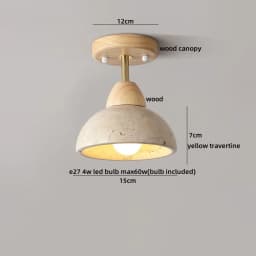 IWHD Wood Canopy LED Ceiling Light Fixture Nordic Modern Simple Ellipse Natural Yellow Travertine Ceiling Lamp Lamparas De Techo