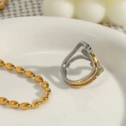 Uworld Minimalist Stainless Steel Line Ring Two tone Irregular Love Ring Hollow out Women's Stackable Ring Party Gift