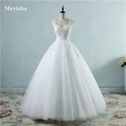 Customized ZJ9076 Ball Gown Spaghetti Straps White Ivory Tulle Pearls Bridal Dress For Wedding Dresses 2026 Marriage
