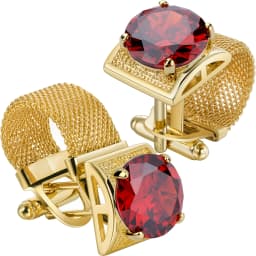 Men Birthstone Cufflinks Gold Mesh Chain Oval Crystal Zircon Cuff Links for French Shirt Birthday Gift for Men HAWSON
