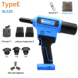 Electric Rivet Gun Rocol RL-520 Lithium Battery Automatic Rivet Gun Core Pulling Riveting Tool Stainless Steel Brushed Rivets