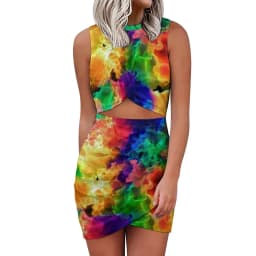 Colorful Neon Pain Mini Dress Sleeveless Splatter Pattern Vintage Dresses Summer Ladies Street Wear Bodycon Dress Big Size 5XL