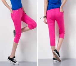 Slim Fit Candy Colored 7/9 Length Pants Women's Summer Thin Elastic Trousers Cotton Blend Base Layer Pants for Young Women