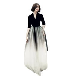 Ele Long Bla Evening Gown Women's 2025 New Sle adual Color Dinner Par Queen Aosphere Maxi Length Evening Dr