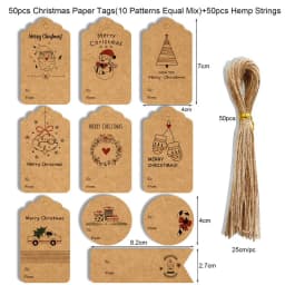 50pcs Merry Christmas Kraft Paper Tags DIY Gift Wrapping Decor Gift Card Xmas tree Hanging Label Christmas new year party favors