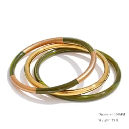 Yhpup 1Set 66mm 3 Round Circle Resin Overlay Minimalist Bracelet Bangle Set 18K Gold Plated Stainless Steel Wrist Trend Jewelry