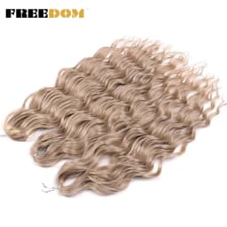 FREEDOM Synthetic Braiding Hair Extensions Deep Wavy 24 inch Long Curly Braids Hair Ombre Brown Rainbow Twist Crochet Hair