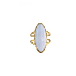 Irregular White Stone Rings for Women Gold Color Stainless Steel Oval Adjustable Ring Aesthetic Party Trendy Jewelry Gift