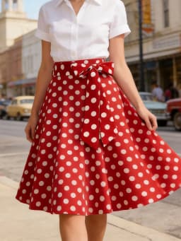 Tonval High Waist Polka Dot Belted A-Line Flare Skirt for Women 2025 Spring Summer 50s Clothes Pinup Vintage Swing Skirts