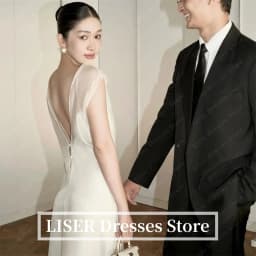 Liser Elegant Mermaid Open Back Wedding Dresses O-Neck Organza Sleeveless Floor-Length Bridal Gowns Korea Photoshoot Customized