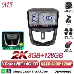 Android 16 7/9 Inch For Peugeot 206+ 207 207CC 2006 - 2015 Stereo Head Unit 2K QLED GPS Navigation Touch Screen 5G RDS 8 Core