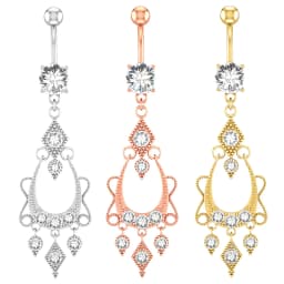 Butterfly-bow Dangled Navel Ring Piercing 14G Flower Heart Crystal CZs Belly Button Ring for Women Stainless Steel Belly Jewelry