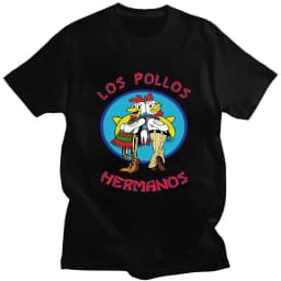 TV Series Breaking Bad Los Pollos Hermanos Double Sided Print T shirts Funny Chicken Brothers Men's Cotton T-shirt Streetwear