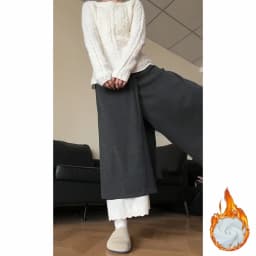 Slimming Effect Fleece Lined Lace Trim Wide Leg Pants Women's Autumn Winter Thickened Drapey Faux Wrap Skirt Pants Casual Wear