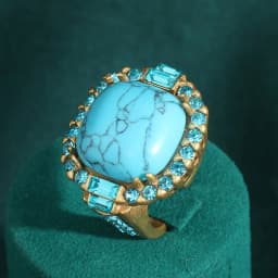 Vintage Art Deco Turquoise Ring | 18K Gold-Plated & Copper | Prong-Set Stone Design