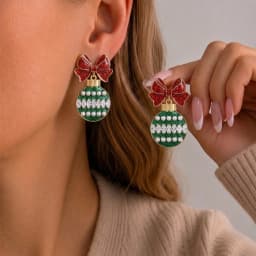 New Design Asymmetrical Snowflake Dangle Earring for Women Red Green Christmas Ball Bell Candy Cane Long Earring Holiday Jewelry