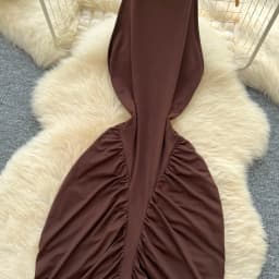 Retro Elegant sleeveless halter pleated slim A-line Casual High Waist Women Autumn ceremony dresses