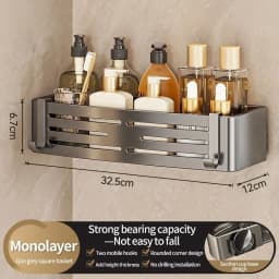 Suction Cup Perforation-Free Space Aluminum Bathroom Storage Shelf Bathroom Triangle Basket Wall Hanger Bathroom Corner Storage