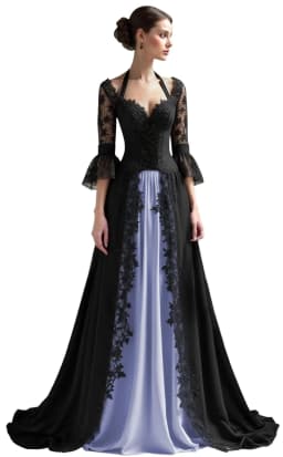 Customized Elegant Gothic Wedding Dresses for Bride 3/4 Sleeves Black Lace Appliques Bridal Gowns A-Line Sweet Wedding Gowns