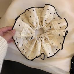 1/3 Pcs Black White Polka Dot Satin Scrunchies for Women Large Round Ruffles Hair Band Gentle Elegant Hair Ties Head Accessories