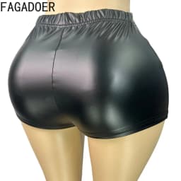 FAGADOER Sexy Leather Patchwork Shorts for Woman Solid Color High Waist Elasticity Shorts Female Streetwear Bottoms 2025 New