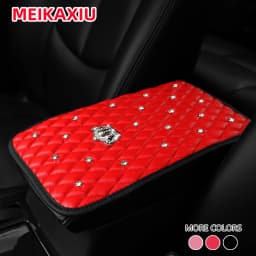 Blingbling Shiny Diamond Inlay PU Artificial Sheepskin Car Armrest Pad Crown Style New Model Interior Supplies