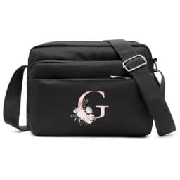 New Simple Black Storage Bag Multi-layer Travel Leisure One Shoulder Crossbody Bag Pink Flower Letter Series Printing Pattern