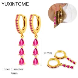 925 Silver Ear Needle Rose Red Hoop Earrings For Women Exquisite Water Drop/Flower/Heart Crystal Piercing Huggie Earring Jewelry