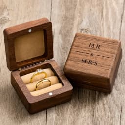 Engagement Proposal Wedding Ceremony Engraved Walnut Wood Ring Box Mr & Mrs, Ring Bearer Box For 2 Rings, Upscale Gifts Display