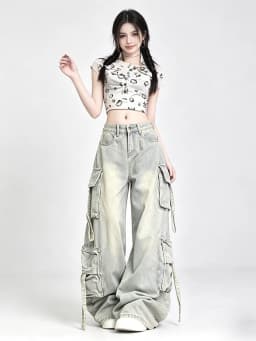 Women's Blue Multi Pocket Cowboy Pants Cargo Y2K Japanese Harajuku Streetwear Aesthetics Retro 90S Jeans Pants Clothing 2025 New