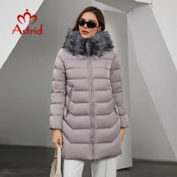 Astrid Women's Winter Parka Coats with Natural Fur Collar Hooded Belt Long Quilted Jackets Thick Warm Female Padded Overcoat