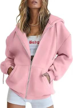 2026 Women Solid Full Zip Up Hoodie Casual Loose Pocket Hooded Jacket Soft Long Sleeve Sweatshirt Autumn Winter Couple Outerwear