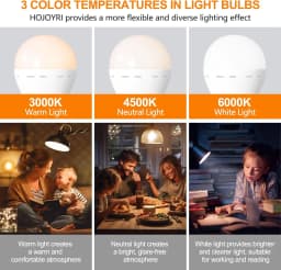 Rechargeable Light Bulbs with Remote Control, Smart Bulb E27 Cordless Battery Operated Light Bulb for Lamps,Dimmable/Timer