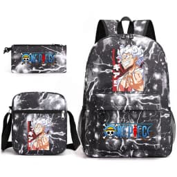 One Piece Luffy Anime Print School Backpack Set 3-in-1 Shoulder Bag Pencil Case for Boys Girls Kids Bookbag
