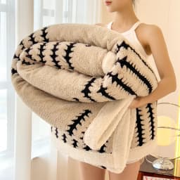 Double Layer Fleece Warm Winter Blanket Striped Thick Plush Blanket for Single Double Bed Multipurpose Sofa Throw Blanket Autumn