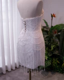 Kyoto Customized White Luxury Beaded Tassel Wedding Dress Strapless Mini vestidos de noche Lace-Up Back After Party Gown 2026