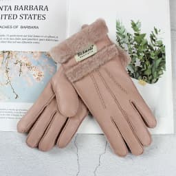 Women's Thickened Winter Sheepskin Fur Gloves Windproof Warm Outdoor Motorcycle Riding Color Leather Finger Gloves