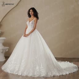 BEPEITHY Customized V Neck Bride Shinny Wedding Dresses 2025 Spring Sleeveless Ivory Sexy Low Back Bridal Lace Gown Vestidos