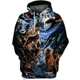 Black and White Wolf Print 3D Men's Hoodies Fashion Animal Pattern Women's Sweatshirts Leisure Essentials Pullover Jackets Coat