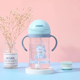 350ml Baby Bottles Drinking Cup Feeding Bottle with Straw Gravity Ball Wide-Caliber Kids Drinking Milk Water Dual-Use Bottle