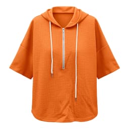 Women Waffle Knit Hoodie Half Zip Drawstring 3/4 Batwing Sleeve With Side Pockets Loose Oversized Pullover Solid Autumn Hoodies